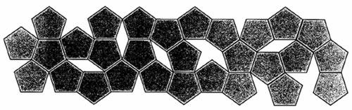 図2．正五角形の配列では、隙間ができて平面を埋め尽くせない。