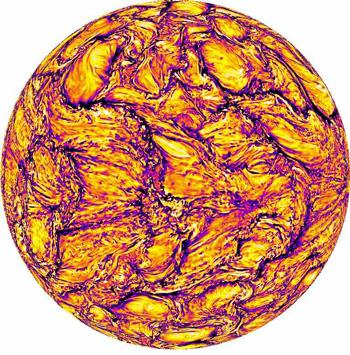 図 研究グループにより再現された太陽内部磁場の様子(千葉大学提供)