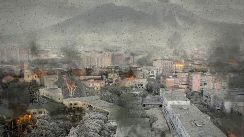 火砕流で壊滅したイタリア・ナポリ市街(CG)