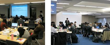 写真2 グループ発表の様子(大阪会場)(左)　グループワークの様子(東京会場)(右)