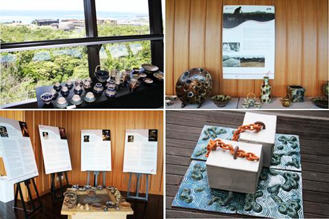 「北窯×OIST〜伝統と科学〜」の展示。メイン会場のみならず、キャンパスのいたる所に作品が展示された