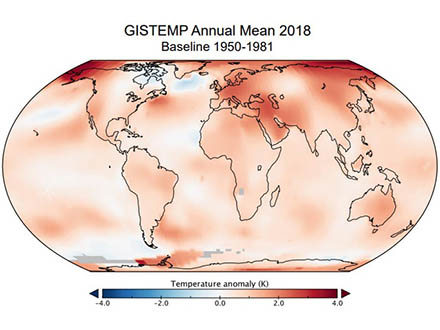 2018年は史上4番目に暑い年だった 4年連続高温で温暖化傾向に歯止めかからず