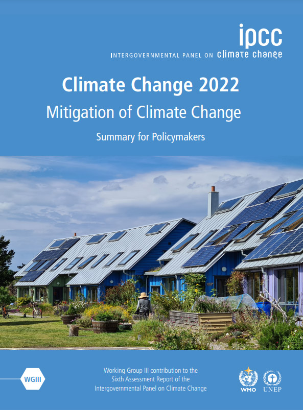 IPCC第3作業部会報告書の「政策担当者向け概要」の表紙（IPCC提供）