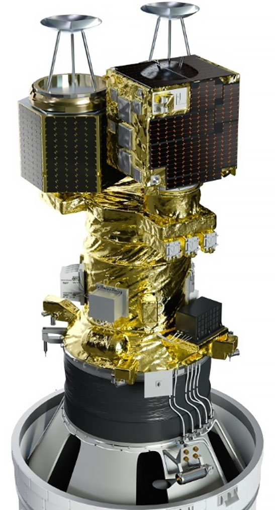 衛星8基を搭載したイプシロン6号機の内部の図（JAXA提供）