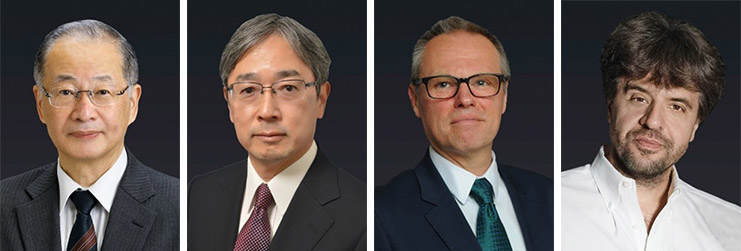 2023年の日本国際賞に決まった（左から）中沢氏、萩本氏、ミーゼンベック氏、ダイセロス氏（国際科学技術財団提供）