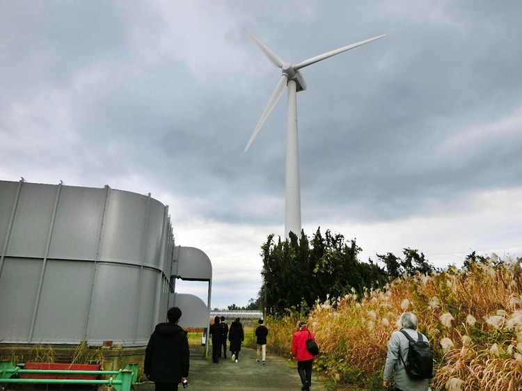 三重大学上浜キャンパス（津市）内の風車。三重大は2011年度より、キャンパス内のCO2排出量を減らす「スマートキャンパス実証事業」にも取り組んでいる