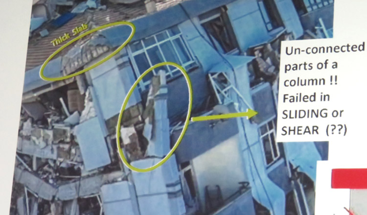 イスタンブール工科大学教授のファティ・スッチさんが説明した崩壊建物の構造的欠陥の画像（ファティ・スッチ氏提供）
