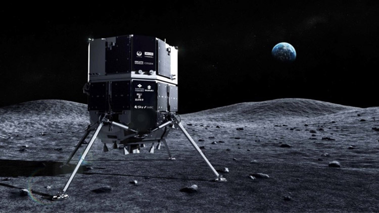 月面に着陸したハクトR着陸機の想像図。「ミッション1」は失敗に終わった（アイスペース提供）