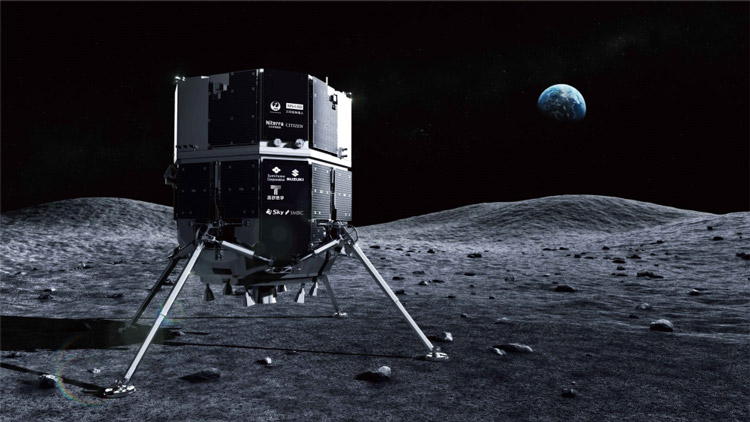 月面に着陸したハクトR着陸機の想像図。ミッション1でこの光景は実現できなかった（アイスペース提供）