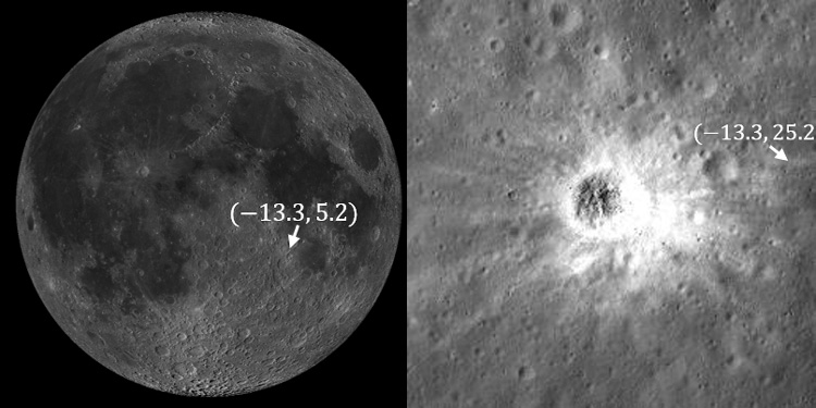 矢印の先がスリムの着陸地点（NASA提供）