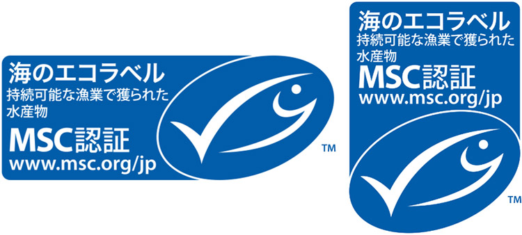持続可能で生態系に配慮した漁業下でとった水産物であることを示すMSC認証のラベル（MSCジャパン提供）