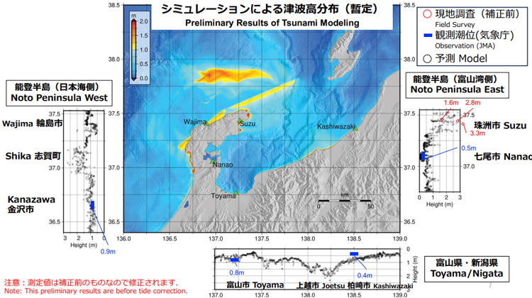 越村俊一教授らによるシミュレーションによる津波高分布の図（東北大学災害科学国際研究所提供）