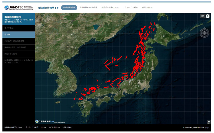 海洋研究開発機構（JAMSTEC）による日本海側の海底活断層地図（JAMSTEC提供）