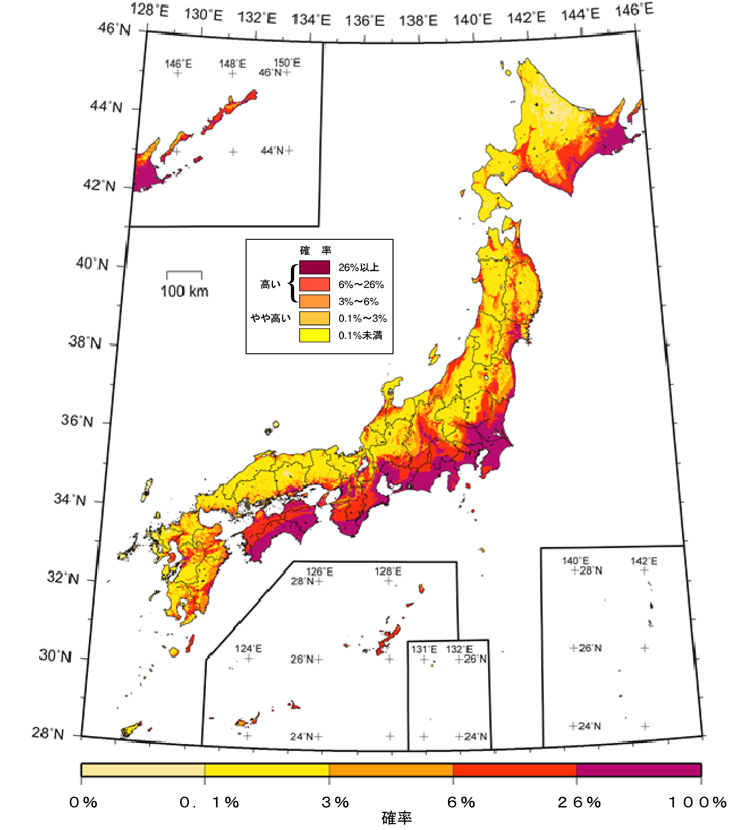 「全国地震動予測地図」（2020年版）では今回の能登半島の大地震の発生確率は高くなかった（政府の地震調査研究推進本部提供）
