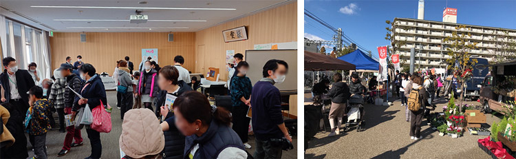 年配者から親子連れまでさまざまな市民で会場は賑わっていた(写真右:千船病院提供)