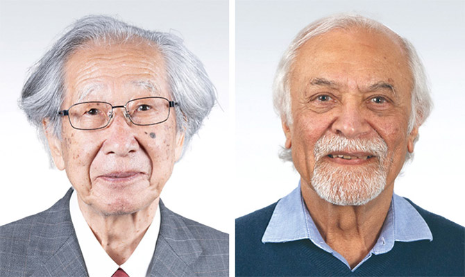 甘利俊一氏(左)とアジム・スラーニ氏(稲盛財団提供)